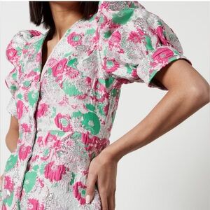 Gianni mini Floral Puff Sleeve Dress in Pink and green! Size 40
